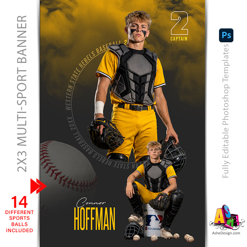2x3 Sports Banner - Inner Circle Multi-Sport Banner Template For Photoshop
