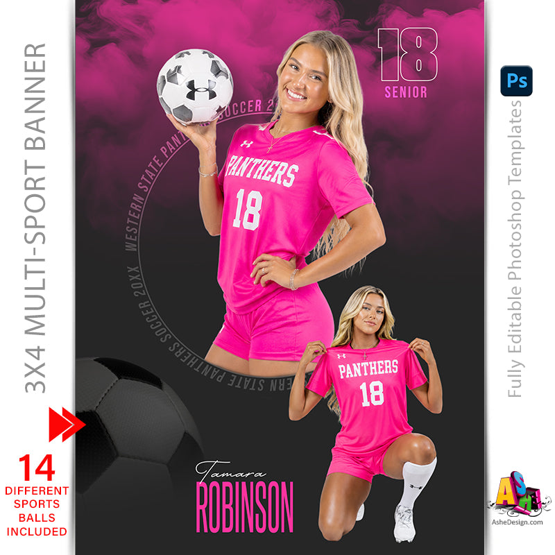 3x4 Sports Banner - Inner Circle Multi-Sport Banner Template For Photoshop