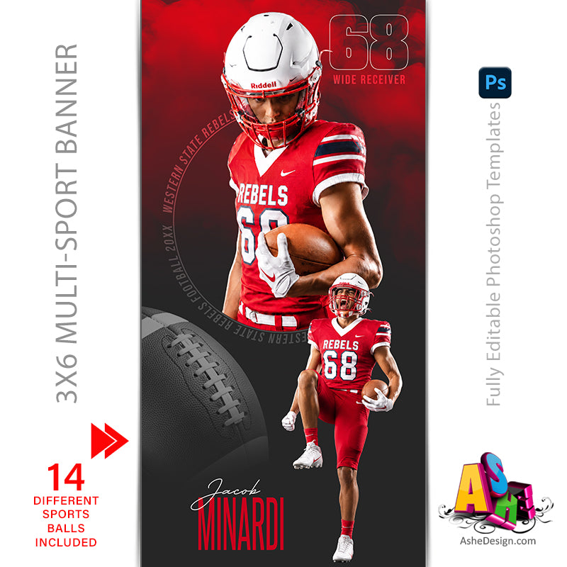 3x6 Sports Banner - Inner Circle Multi-Sport Banner Template For Photoshop