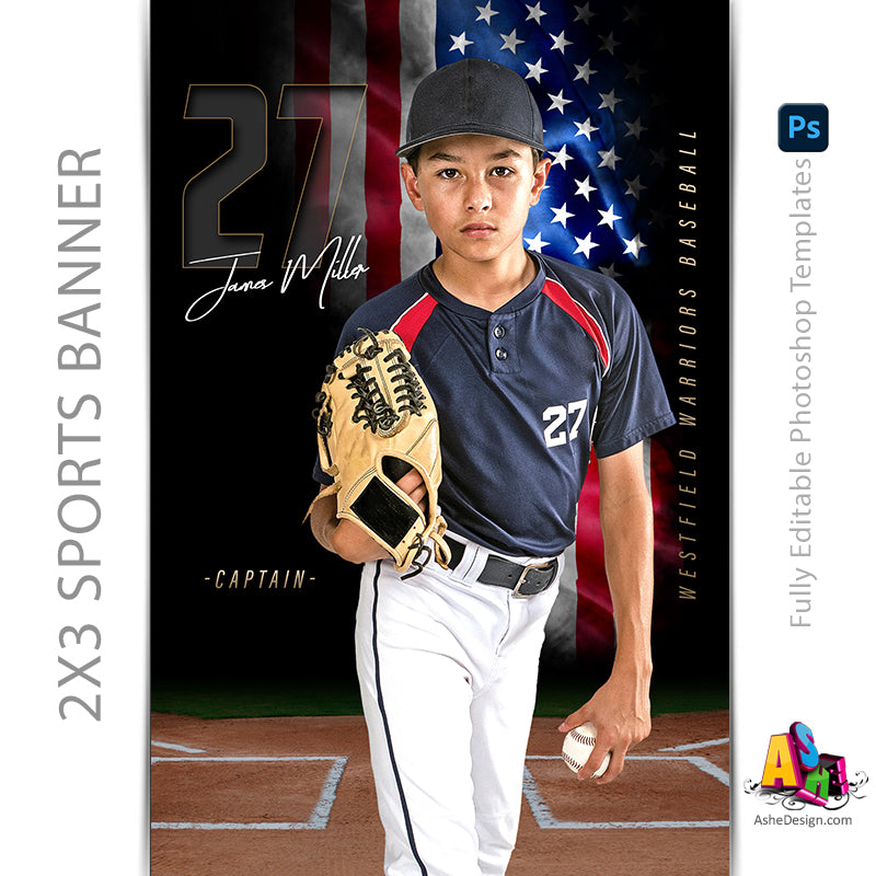2x3 Sports Banner - All American Baseball Banner Template For Photoshop