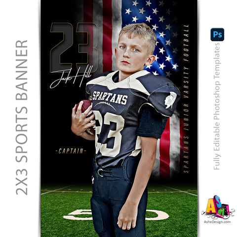 2'x3' Sports Banner - All American Football Template For Photoshop