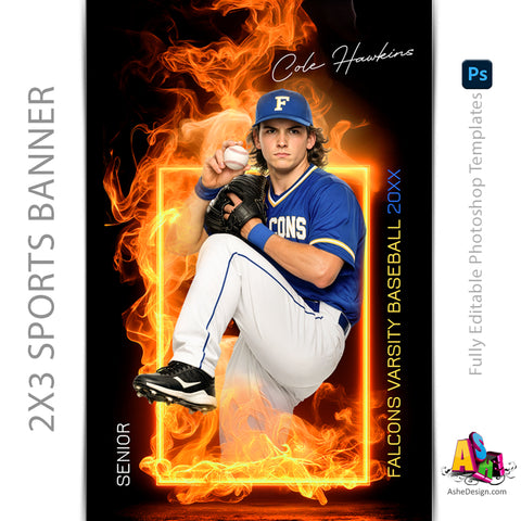 2x3 Amped Sports Banner - Fire Framed