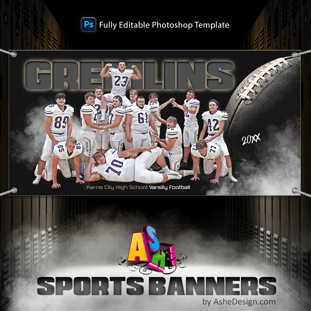 3x6 Football Team Banner - From The Shadows Football Sports Banner Template For Photoshop