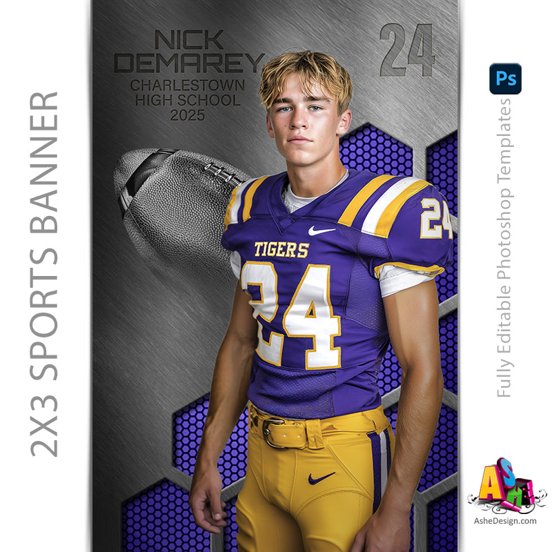 2x3 Amped Sports Banner - Honeycomb Steel Football