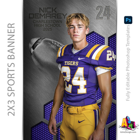 2x3 Amped Sports Banner - Honeycomb Steel Football