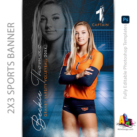 2'x3' Sports Banner - Reflection Volleyball Template For Photoshop