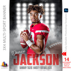 3x4 Sports Banner - Side Lights Multi-Sport Banner Template For Photoshop