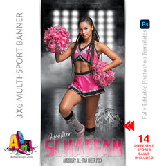 3x6 Sports Banner - Side Lights Multi-Sport Banner Template For Photoshop