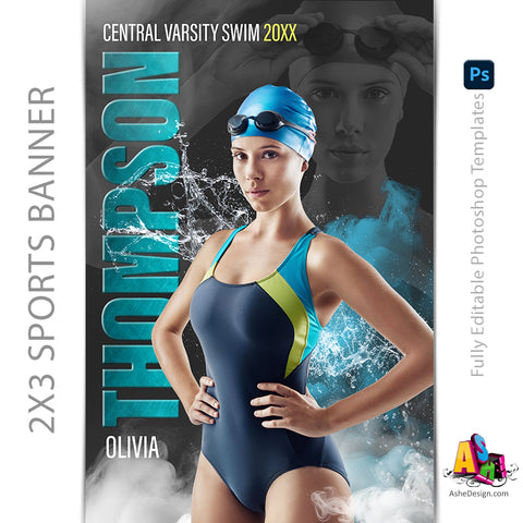 2'x3' Sports Banner - Sports Legends Swim Template For Photoshop