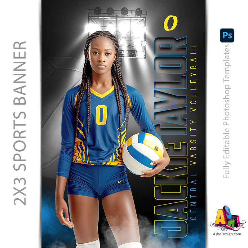 2x3 Amped Sports Banner - Under The Lights Volleyball