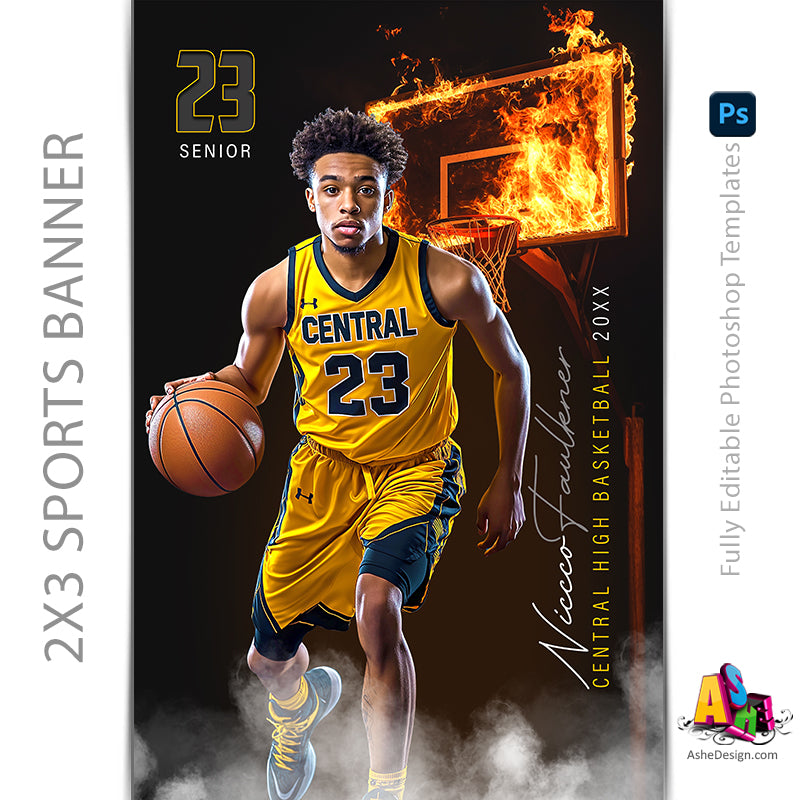 2x3 Amped Sports Banner - Up In Flames Basketball