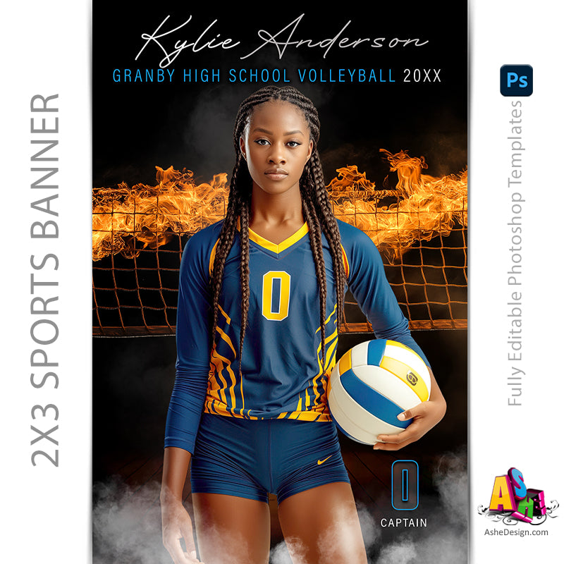 2x3 Amped Sports Banner - Up In Flames Volleyball