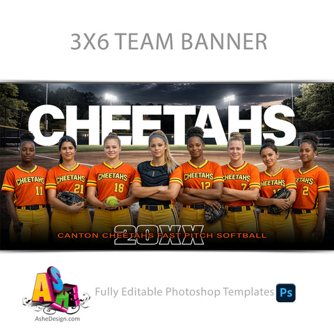 6x3 Team Sports Banner - Double Play Softball