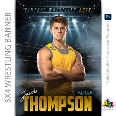 3x4 Sports Banner - Stadium Lights Wrestling Banner Template For Photoshop