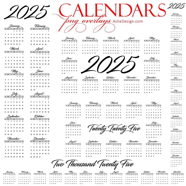 Designer Gems - 2025 Calendar Overlays - Fancy Script