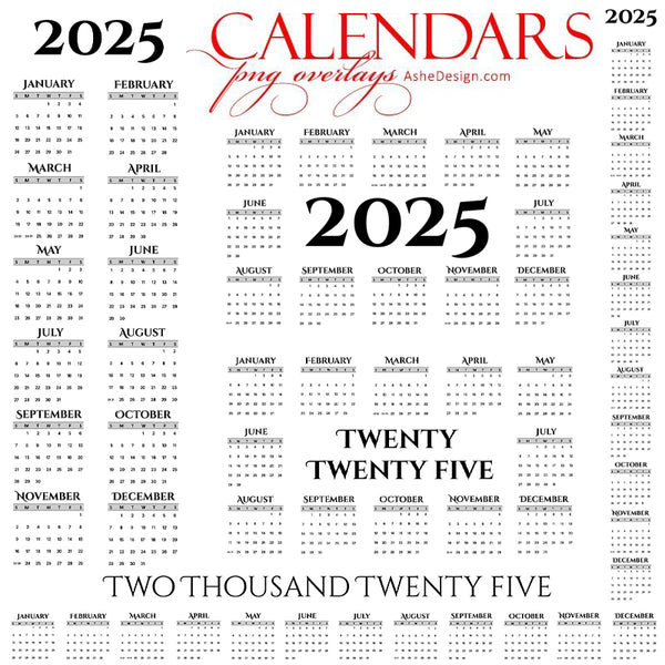 Designer Gems - 2025 Calendar Overlays - Serif