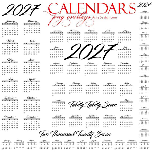 Designer Gems - 2027 Calendar Overlays - Fancy Script