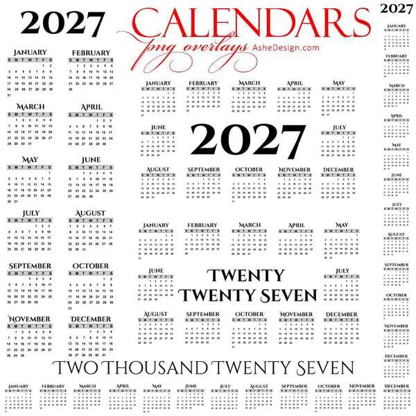 Designer Gems - 2027 Calendar Overlays - Serif