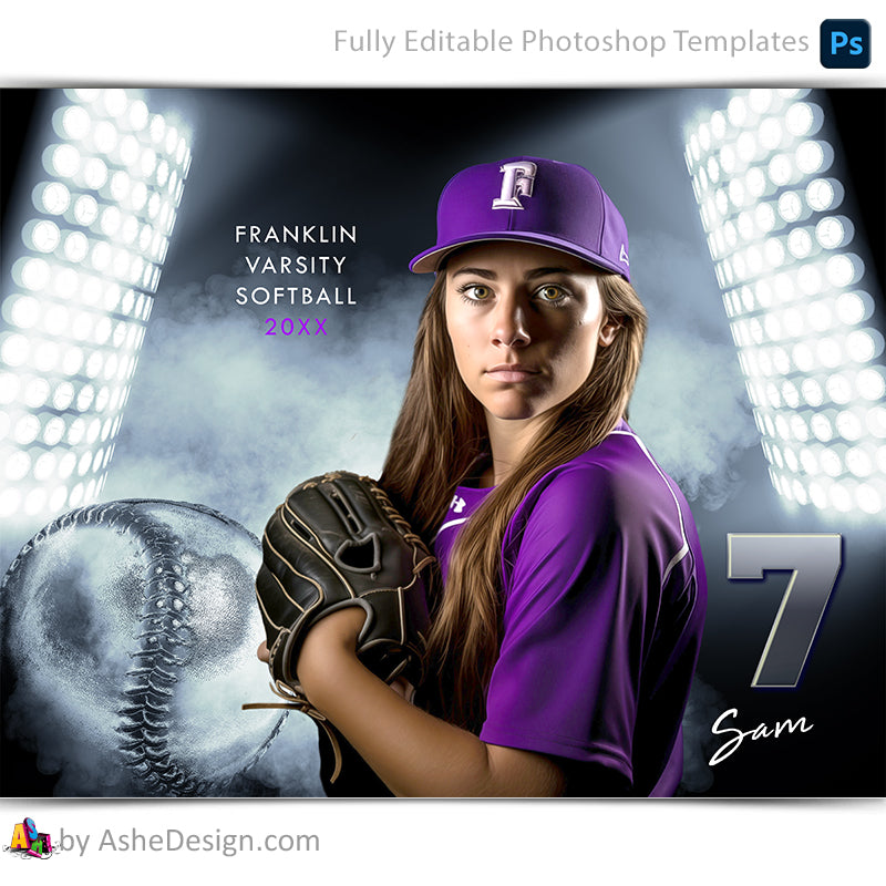 Amped Effects - Smokey Lights Softball Poster Template For Photoshop