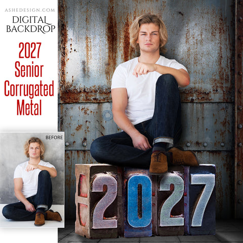 Digital Props - 16x20 Backdrops - Corrugated Metal - 2027 Senior