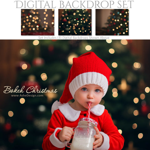 Digital Backdrop Set - Bokeh Christmas
