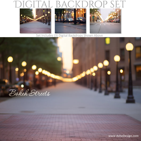 Digital Backdrop Set - Bokeh Streets