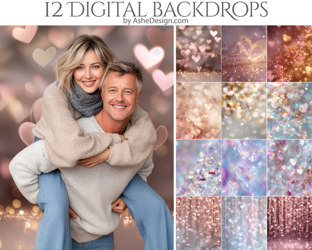 Digital Photography Backdrops - Bokeh Crystal Hearts