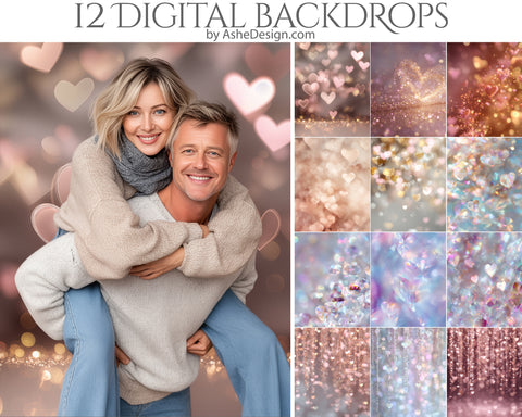 Digital Photography Backdrops - Bokeh Crystal Hearts