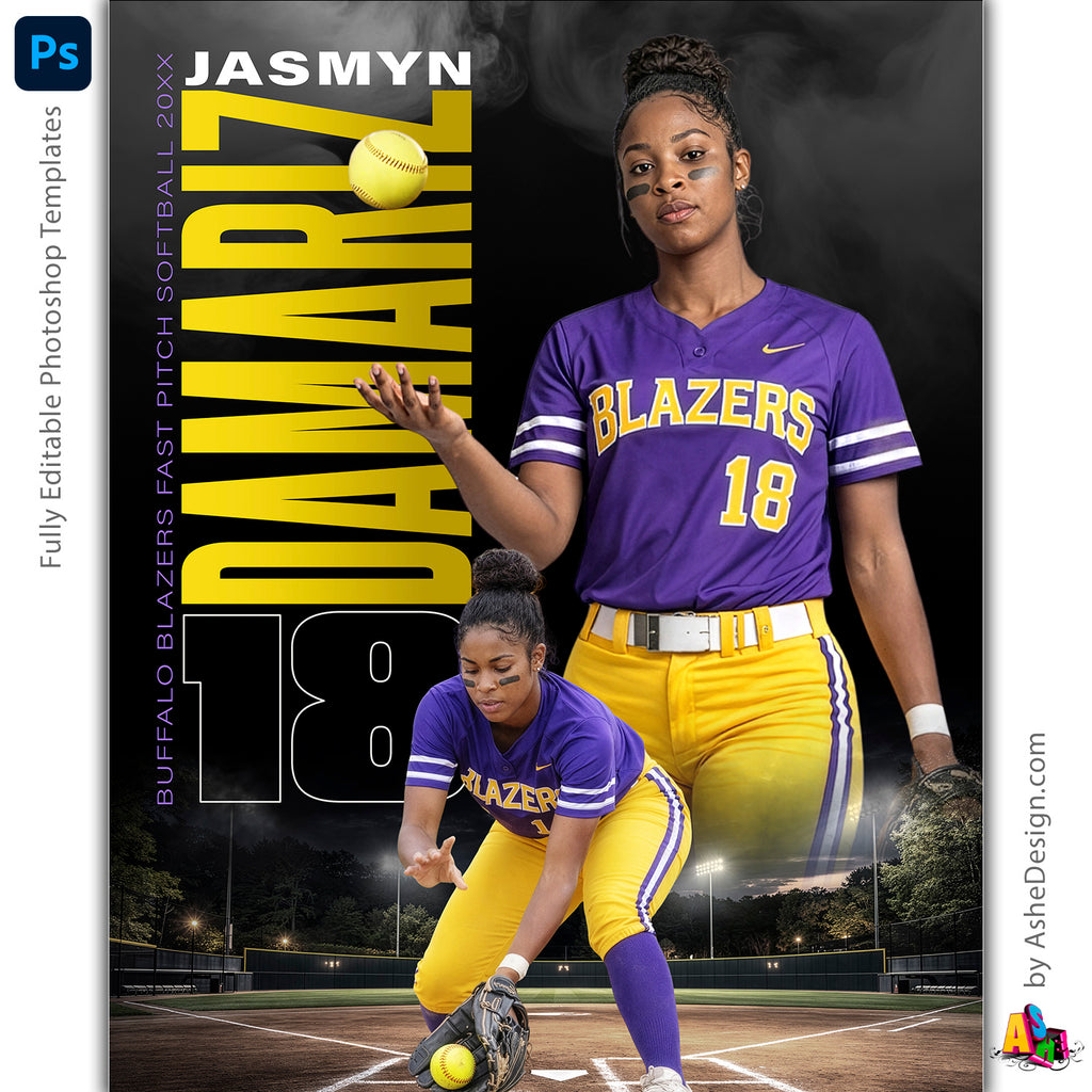 Amped Effects - Double Play Softball Poster Template For Photoshop