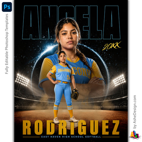 Amped Effects - Power Ring Softball Poster Template For Photoshop