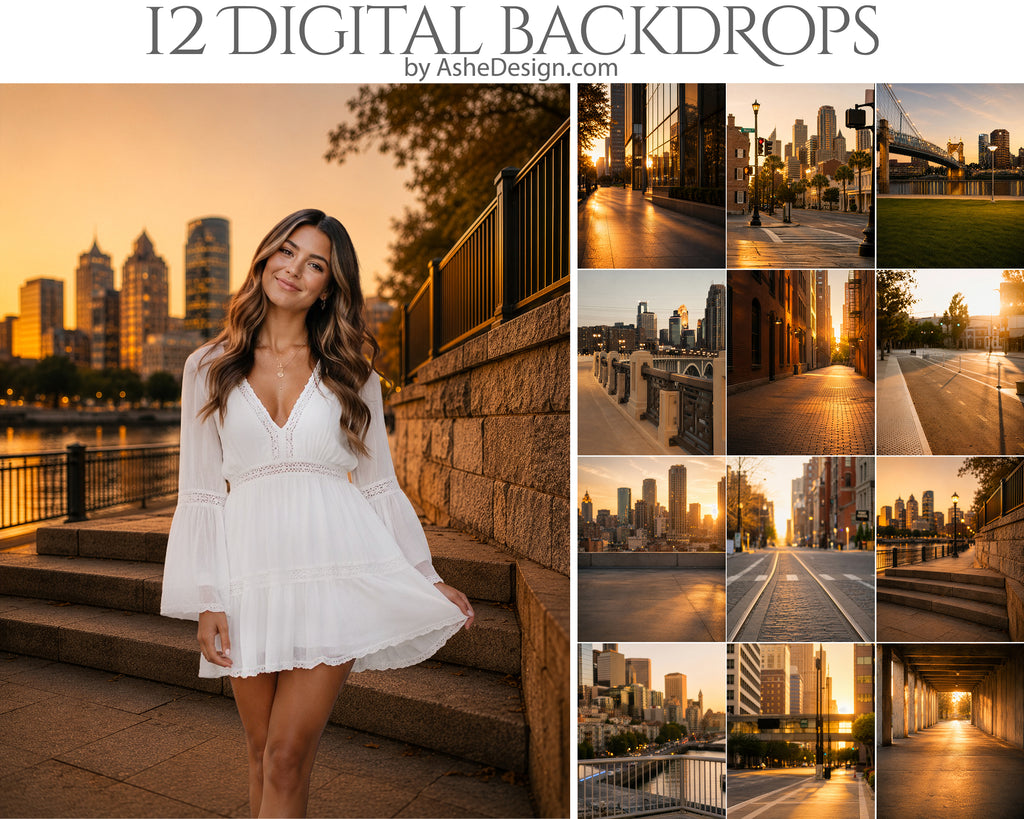 Digital Photography Backdrops - Golden Skyline