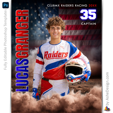 Amped Effects - Americana Motocross Poster Template For Photoshop