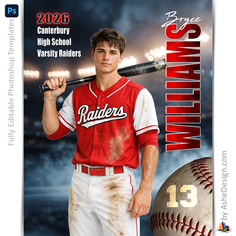 Amped Effects - Stadium Smoke Baseball Poster Template For Photoshop