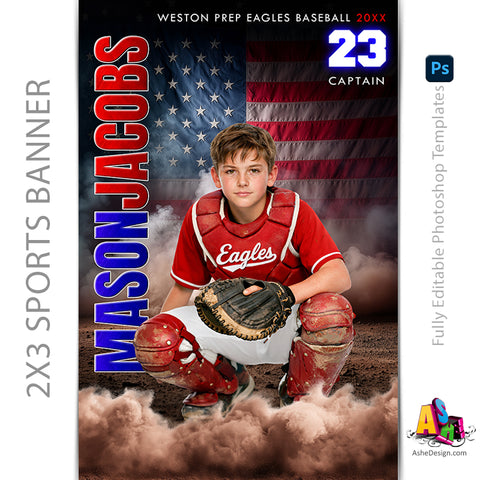 2x3 Amped Sports Banner - Americana Baseball