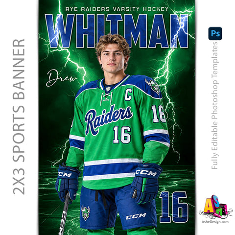 2x3 Sports Banner - Colored Lightning Multi-Sport Banner Template For Photoshop
