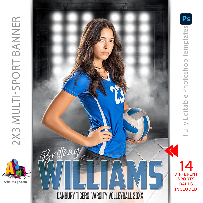 2x3 Sports Banner - Side Lights Multi-Sport Banner Template For Photoshop
