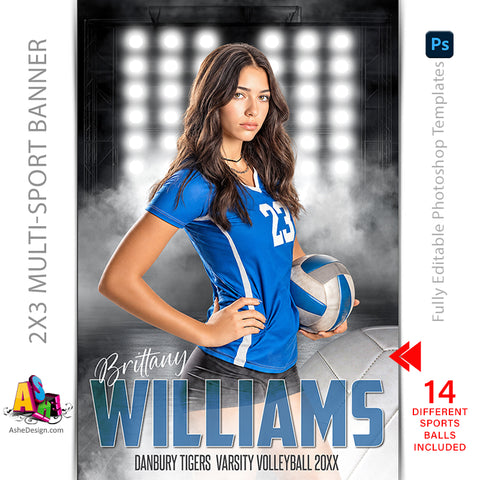 2x3 Sports Banner - Side Lights Multi-Sport Banner Template For Photoshop