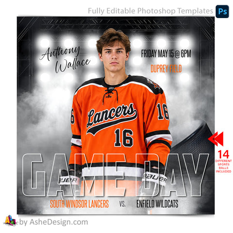 Game Day Social Media Template for Photoshop - Side Lights Multi-Sport