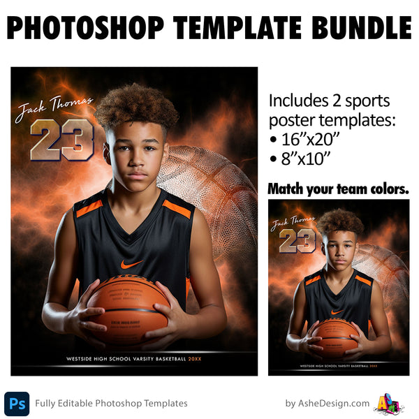 Basketball Photoshop Template Bundle - Electric Explosion