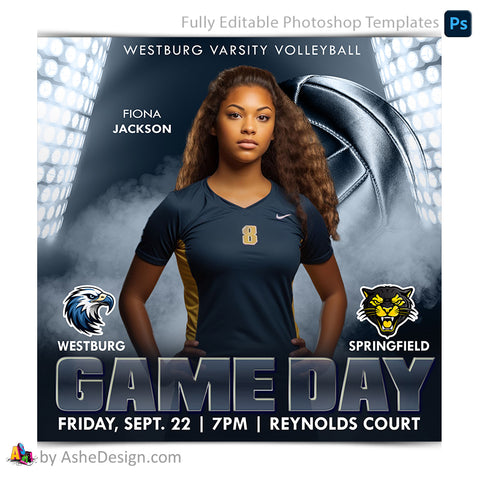 Game Day Social Media Template for Photoshop - Smokey Lights Volleyball