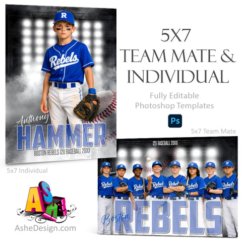 5x7 Team Mate & Individual - Side Lights Baseball