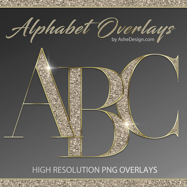 PNG Alphabet Overlays - Gold Glitter