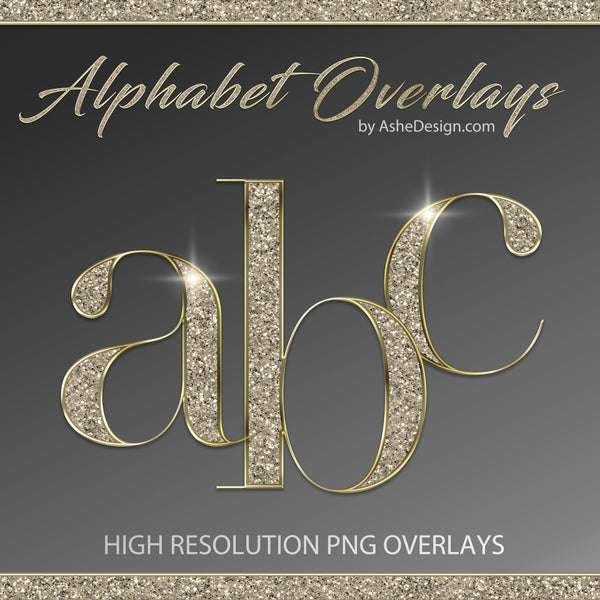 PNG Alphabet Overlays - Gold Glitter