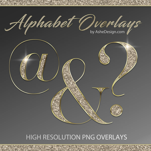PNG Alphabet Overlays - Gold Glitter