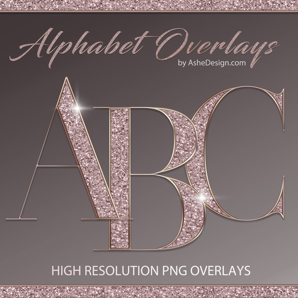 PNG Alphabet Overlays - Rose Gold Glitter