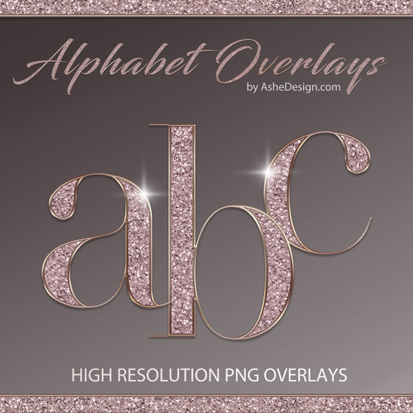 PNG Alphabet Overlays - Rose Gold Glitter
