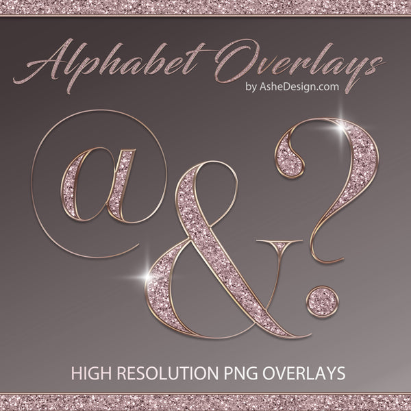PNG Alphabet Overlays - Rose Gold Glitter
