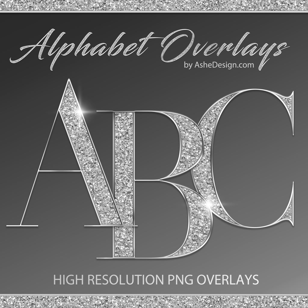 PNG Alphabet Overlays - Silver Glitter