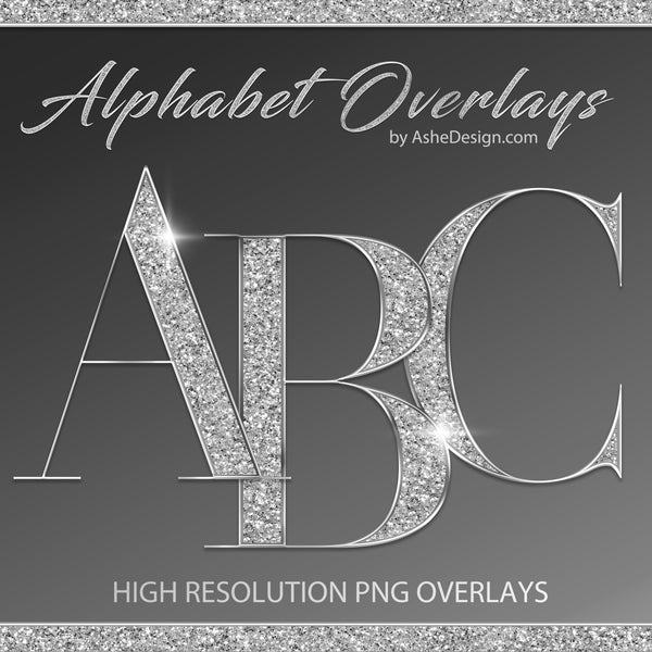 PNG Alphabet Overlays - Silver Glitter