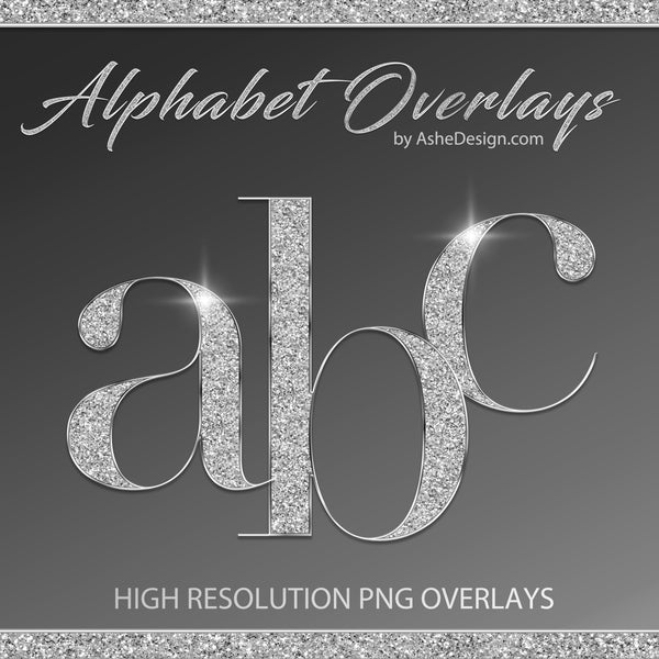 PNG Alphabet Overlays - Silver Glitter